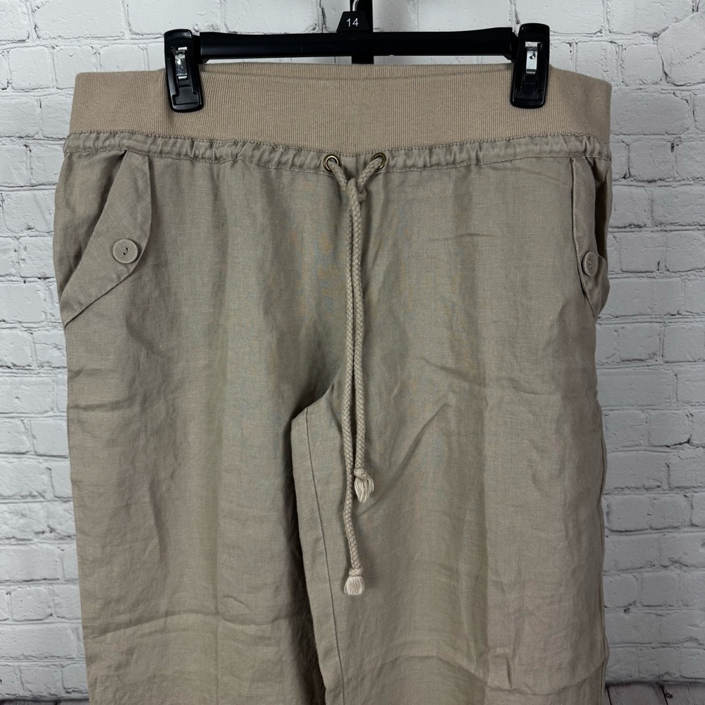 London Jean Tan Wide Leg Linen Pants Size Large - Picture 2 of 7